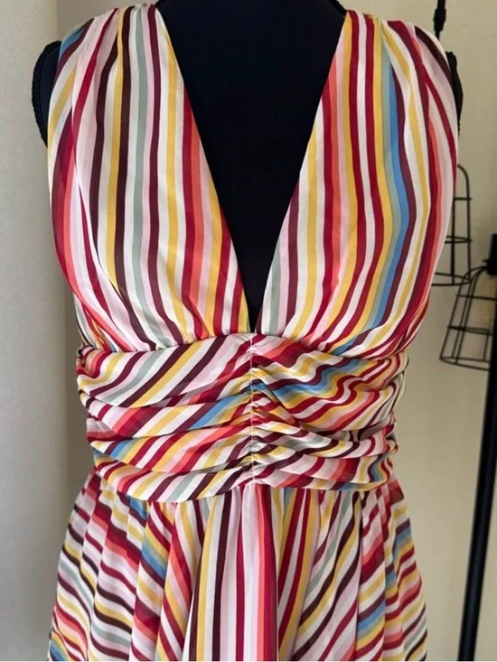 WAYF NWT Striped Ruffle Mini Dress Medium Ruched Feminine - Picture 3 of 7